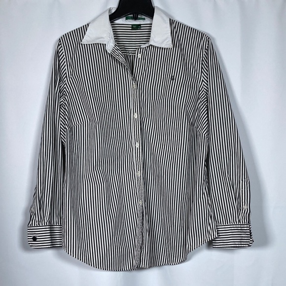 Ralph Lauren Tops - Vintage Lauren Ralph Lauren Striped "Banker" Shirt – Black & White Sz 1x